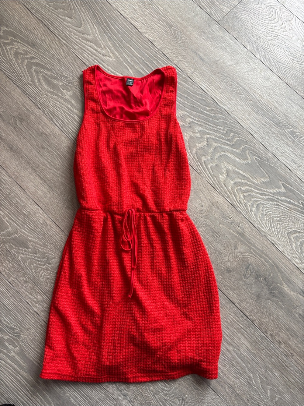 SHEIN Bright Red Sleeveless Tank Dress with Waist Tie